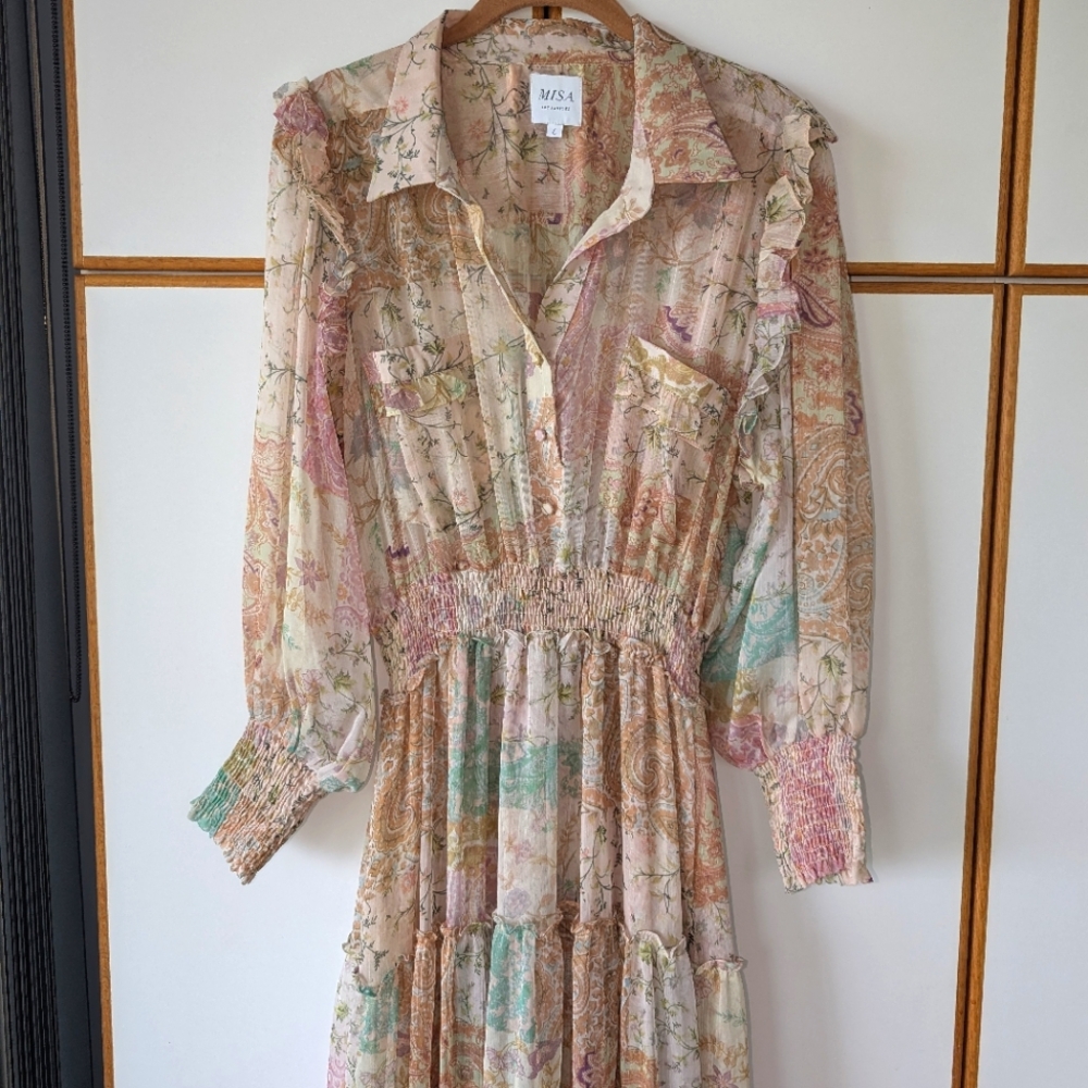 NWOT Famous Misa Los Angeles Aydeniz Dress Printemps Patchwork L - Picture 12 of 16